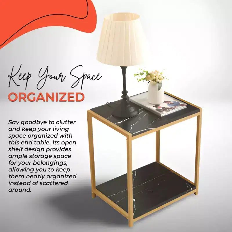 2-Tier Faux Marble Side End Table Gold Metal Frame Nightstand Bedroom Living Room