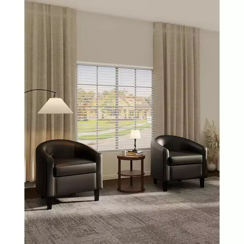 Faux Leather Accent Chairs  Set of 2 Barrel Chairs for Living Room/Bedroom/Reading Room