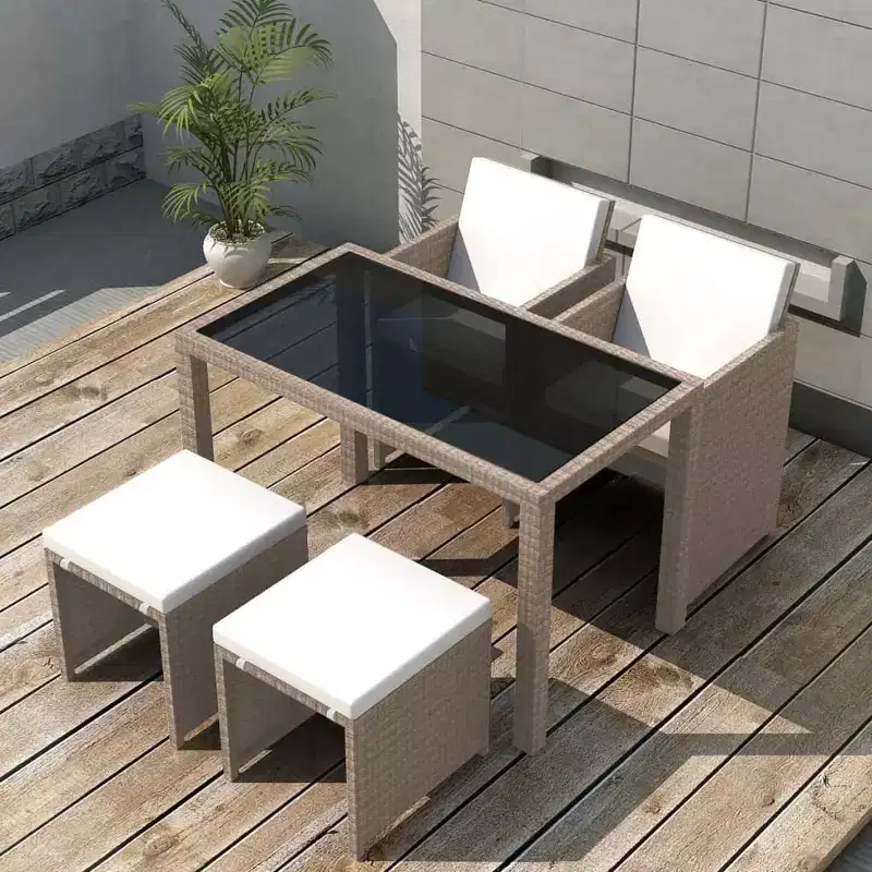 vidaXL Outdoor Dining Set Grey Poly Rattan Medium Foldable