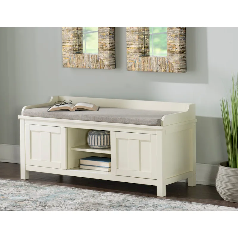 Lakeville White Metal/Wood Cushioned Storage Bench