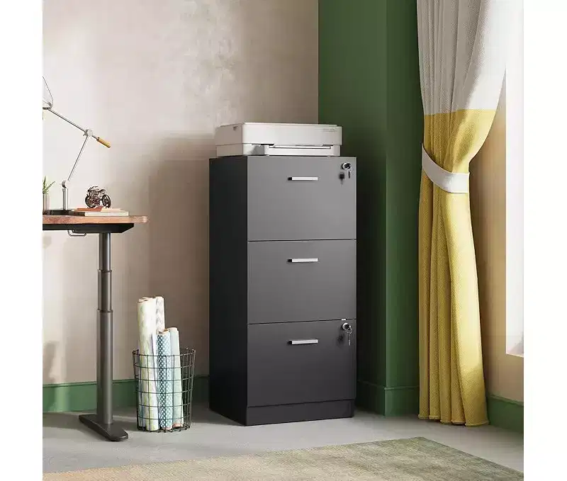 GALAXHERO 3-Drawer Vertical Wooden File Cabinet with Lock - Home Office Storage & Printer Stand for Letter/A4 Sizes