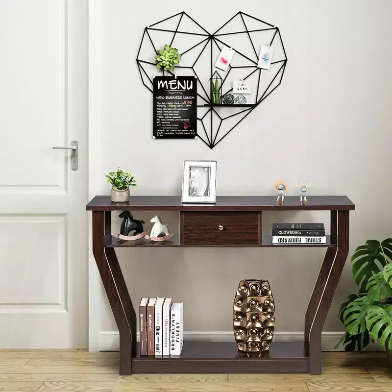 Modern Sofa Accent Table with Drawer, Entryway Hallway Console Table, Gray Brown