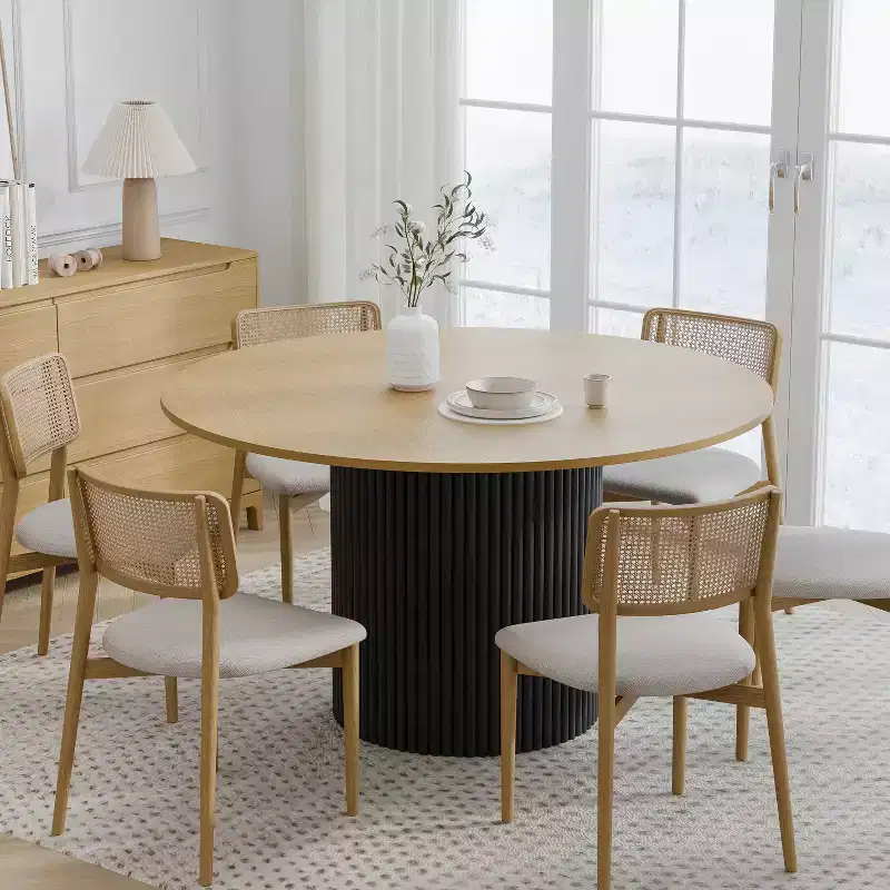 52 Solid Wood Round Dining Table Kitchen Table for 4-6 with Tabletop & Concave Cylinder Legs for Living/Dining Room Coffee Office Natural