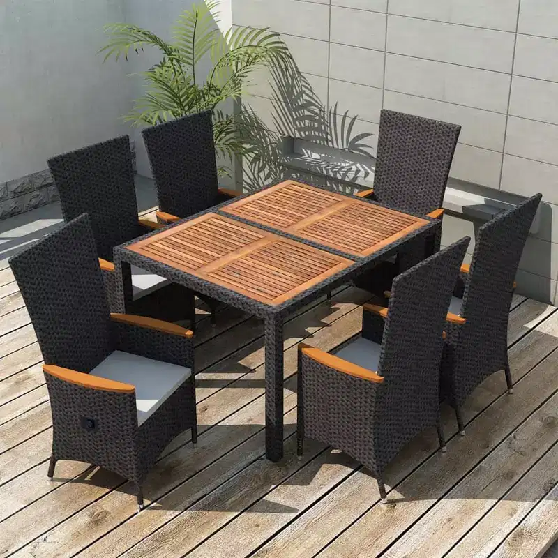 vidaXL Outdoor Dining Set Black PE Rattan 7 Piece Adjustable Armrests