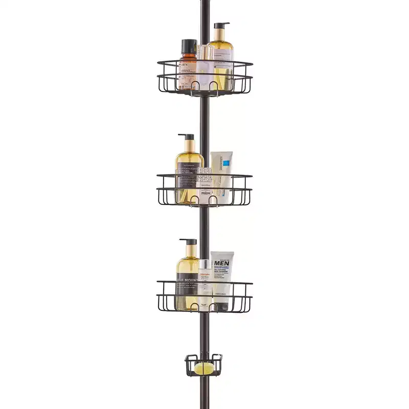 3-Tier Shower Corner Caddy Tension Pole Adjustable 39-125 in Rust-Resistant Bathroom Organizer