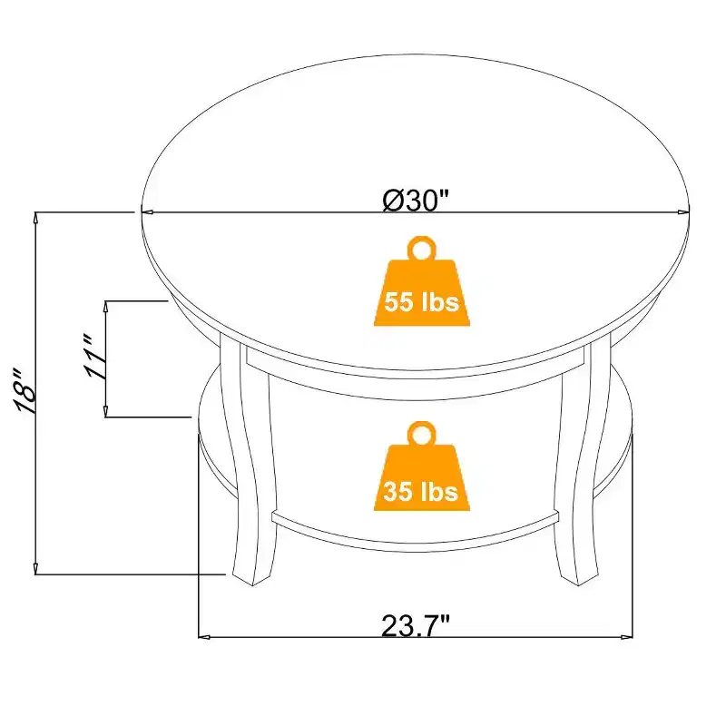 2-Tier Round Coffee Table with Open Shelf for Living Room