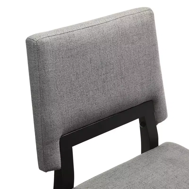 Armen Living,Channell Wood Dining Chair in Black Finish with Charcoal Fabric - Set of 2