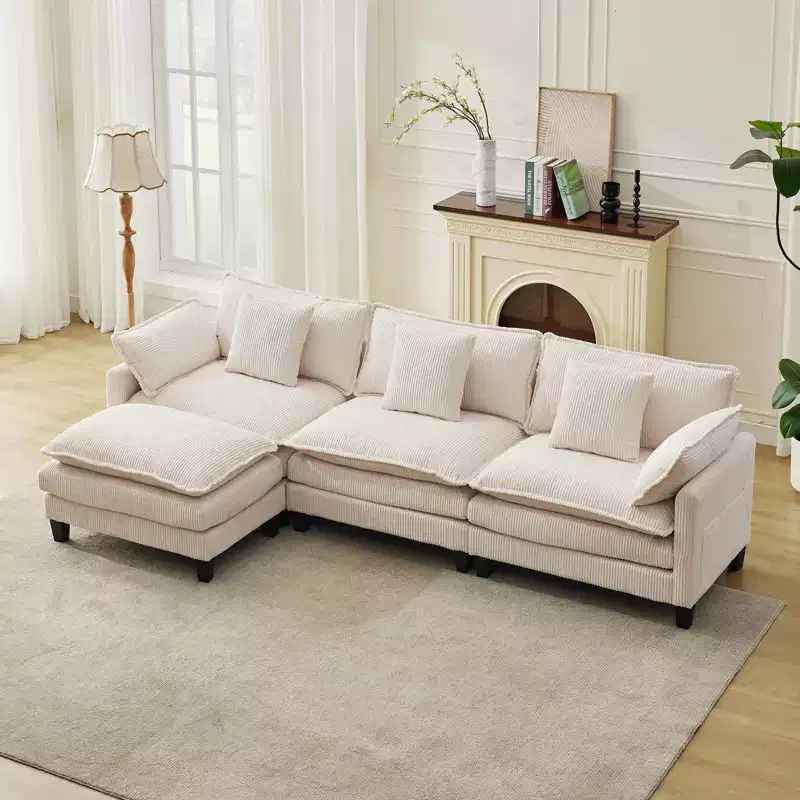 GustoWave 146 Fabric U-Shape 4 Seater Modular Sectional Couch, Oversized Cloud Sectional Sofa with Ottoman & Throw Pillows, Deep Seat