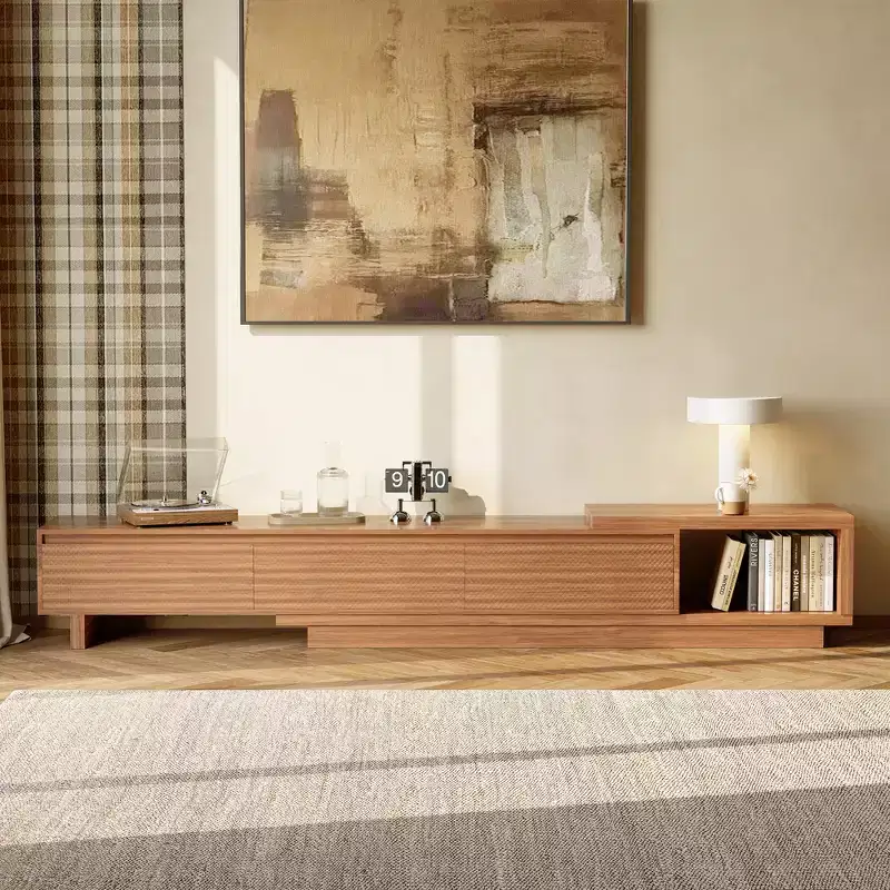 78.74102.3 Extendable TV Stand with 3 Drawers, Textured Front Design & Modern Media Console for Living Room