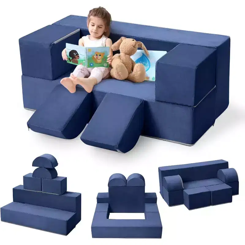 Acekool Kids Modular Play Couch, 6-Piece Foam Toddler Sofa with Removable Microvelvet Cover, Reading Pockets