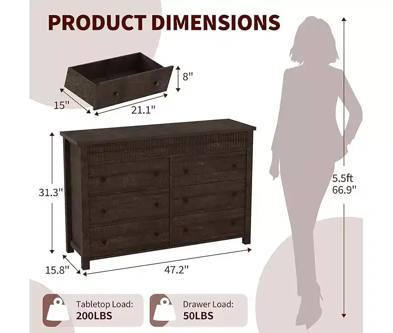 Drawer Dresser for Bedroom, Wooden Chest of Drawers, Fluted TV Stand, Storage Organizer for Living Room, Hallway and Entryway