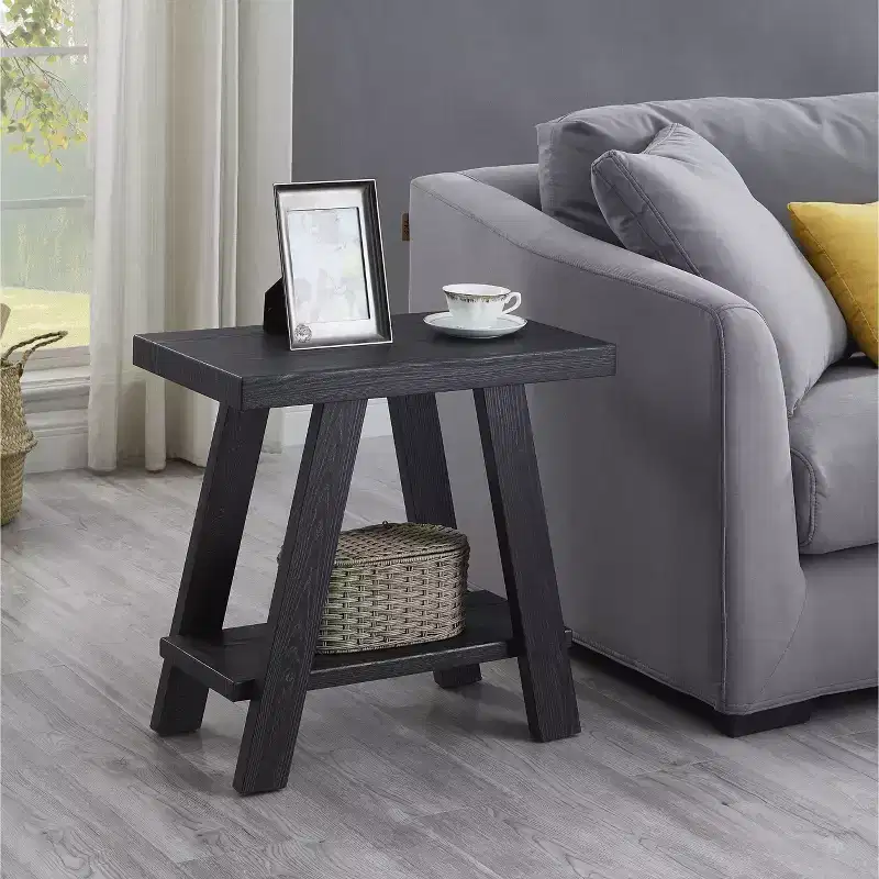 Contemporary Wood Shelf Side Table, Gray