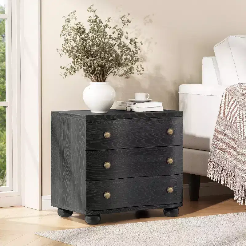 Christopher Knight Home Chaeryeong Modern Wooden 3-Drawer Nightstand with Curved Front Design