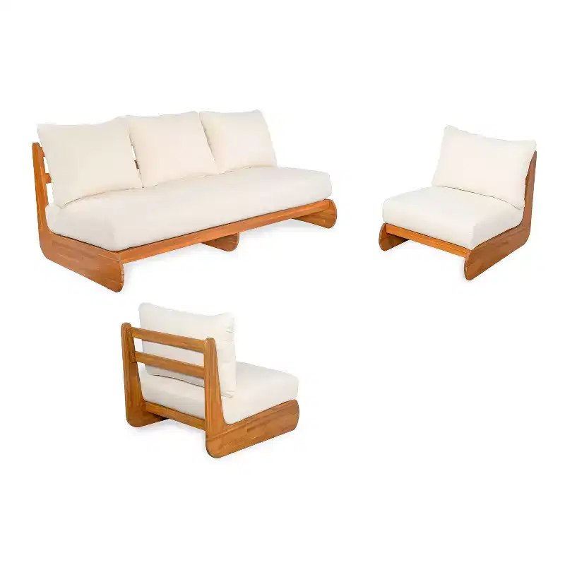 Christopher Knight Home Tavriel Mid-Century Modern Patio Acacia Wood 5-Seater Seating Set with Thick Cushions, Table Not Included