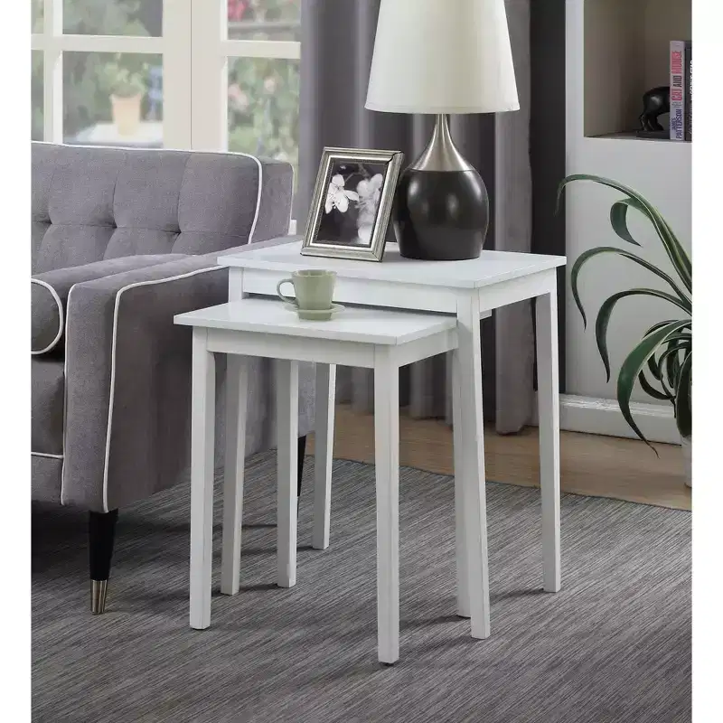 HomeStock Belmont Three Tier End Table with Hidden Storage Drawer, Open Shelves and Nickel Knob Perfect for Organizing Accessories