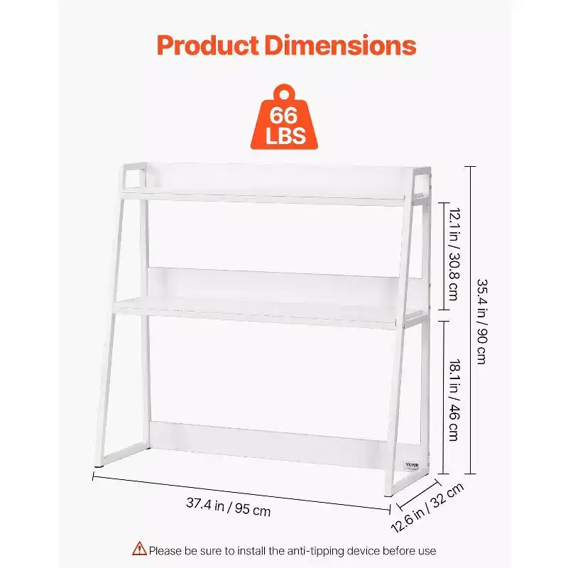 VIYET 35 2-Tier Desktop Bookshelf - White, Anti-Slip Feet Pads