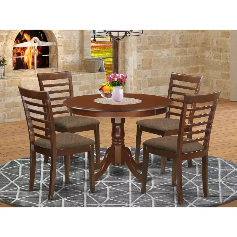 HomeStock Belmont Set With A Round Table And Wood Dinette Chairs, Mahogany