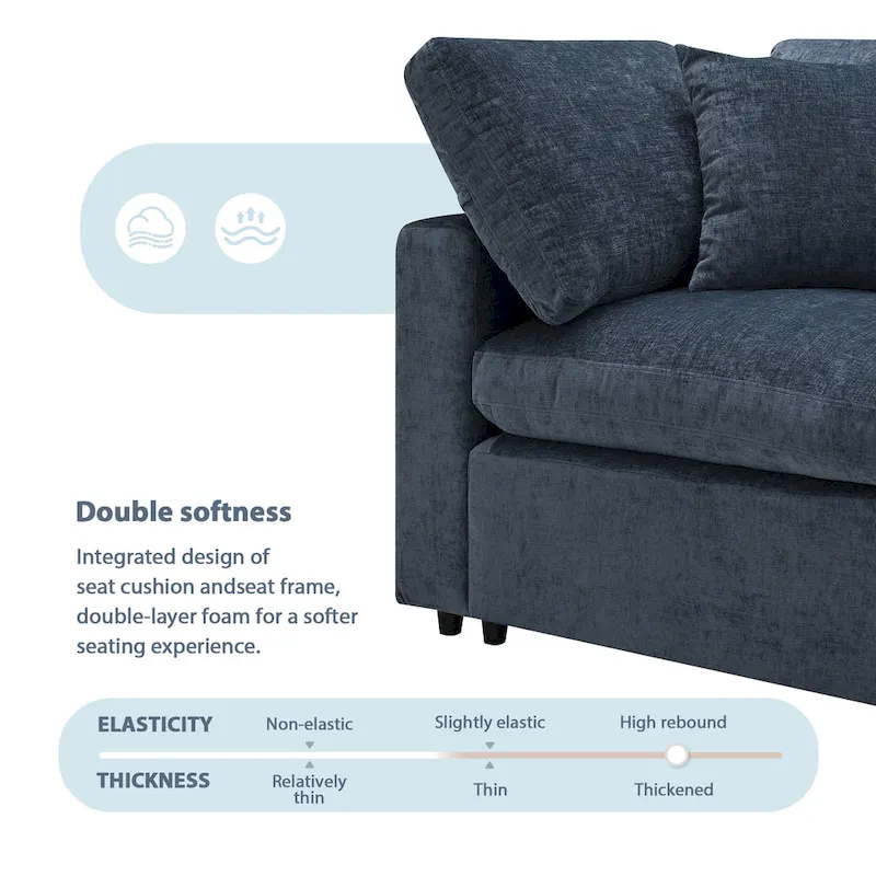 Modular 6-Seat Chenille Sectional Sofa Bed with Ottoman, Convertible U-Shape,Dark Blue