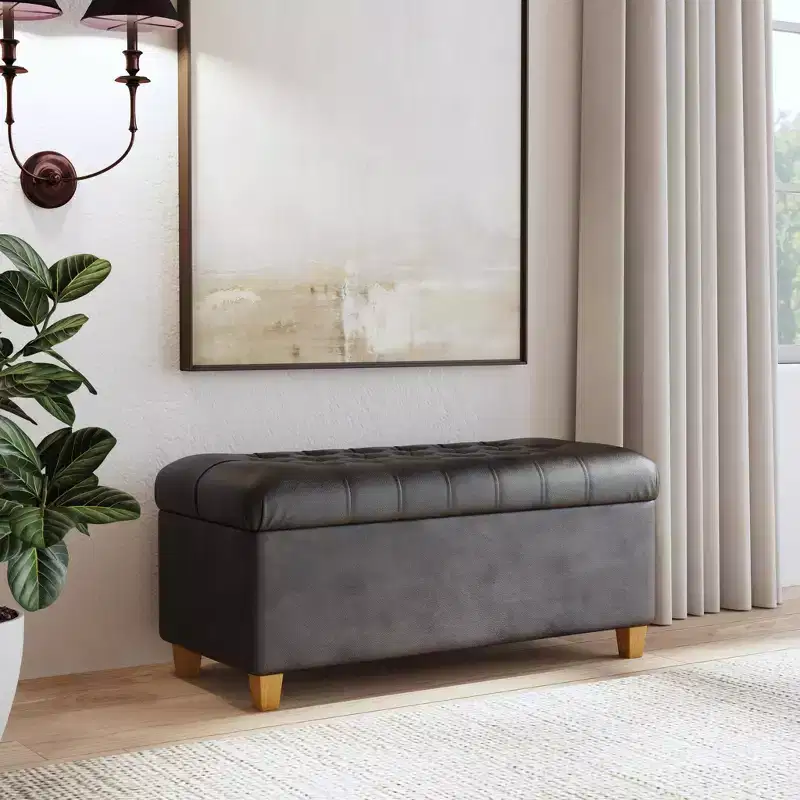 Ainsley Button Tufted Storage Bench Faux Leather - HomePop
