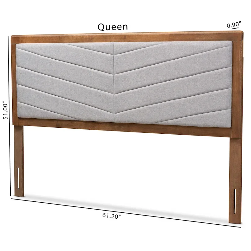 Upholstered Wood Headboard with Chevron Tufting - Light Grey