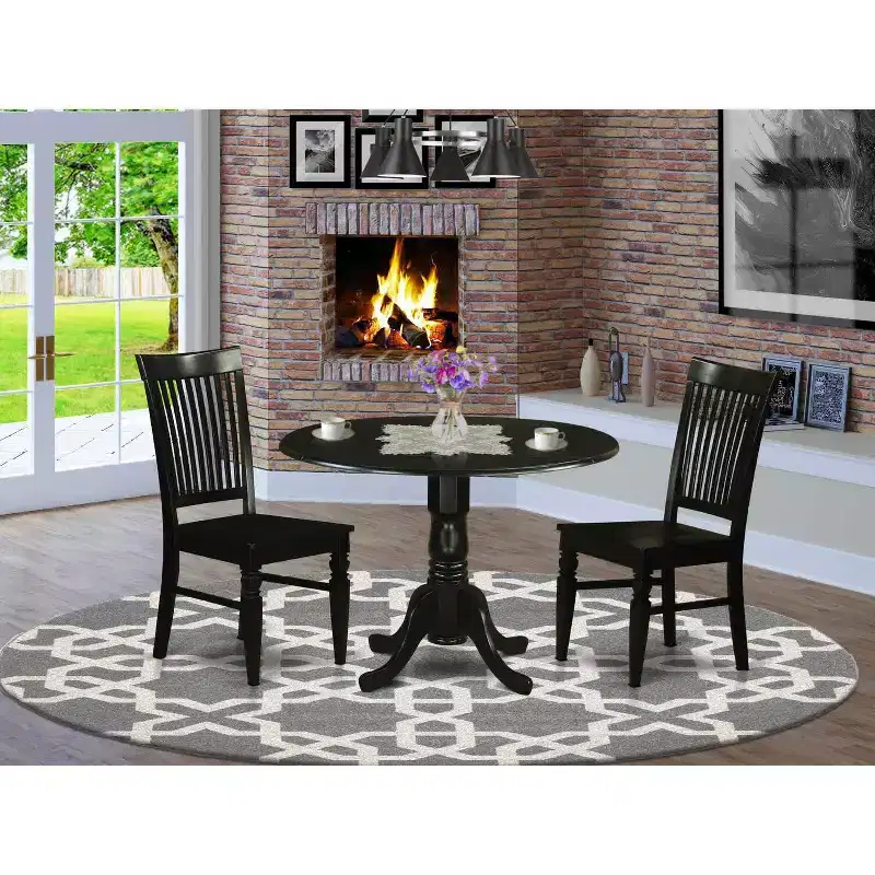 HomeStock 3-Pc Black Finish Solid Wood Top - Dining Room Set - Seats 4