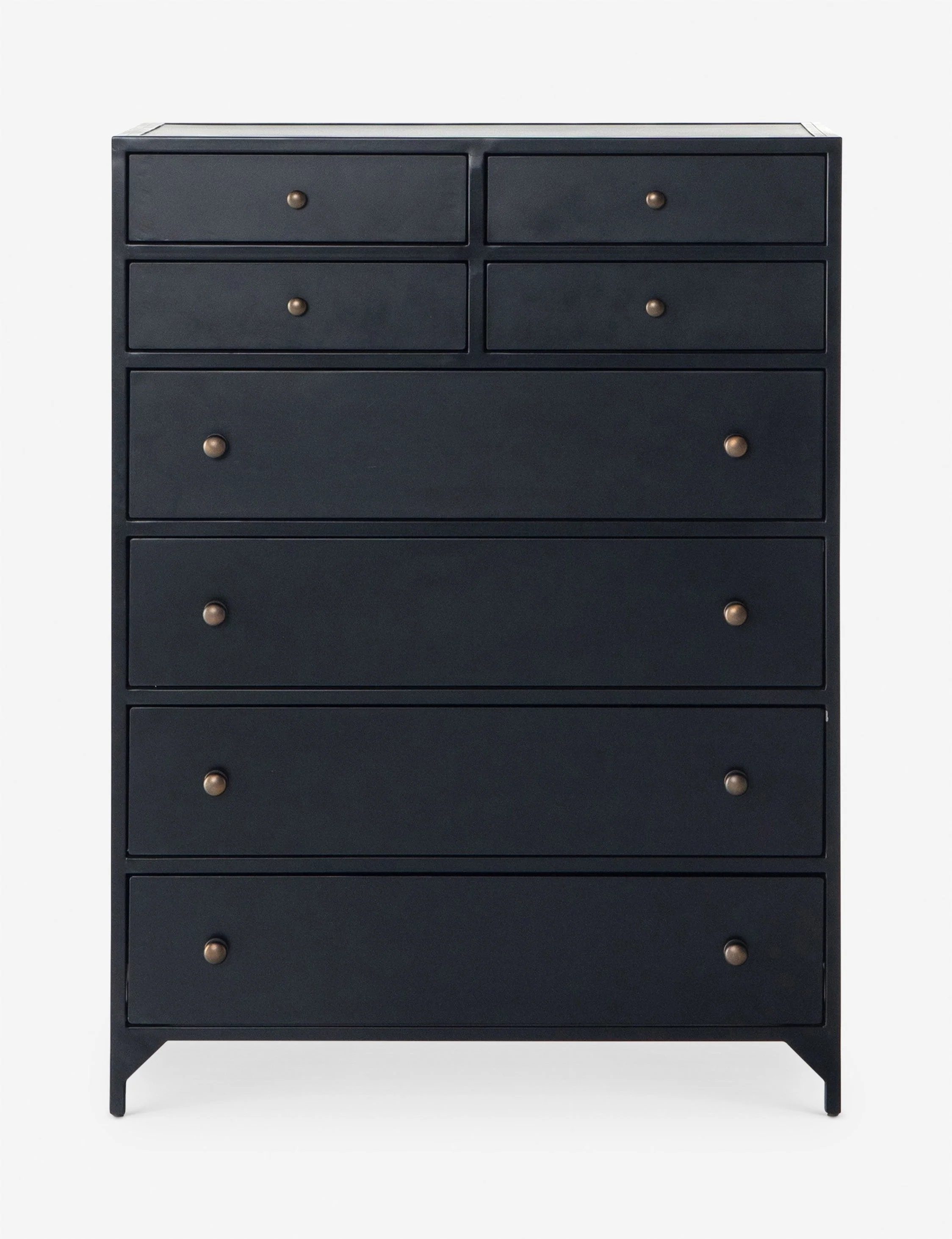 Dresser Perfect for industrial-inspired bedrooms, this tall eight-drawer dresser brings a sophisticated touch thanks to round brass drawer pulls
