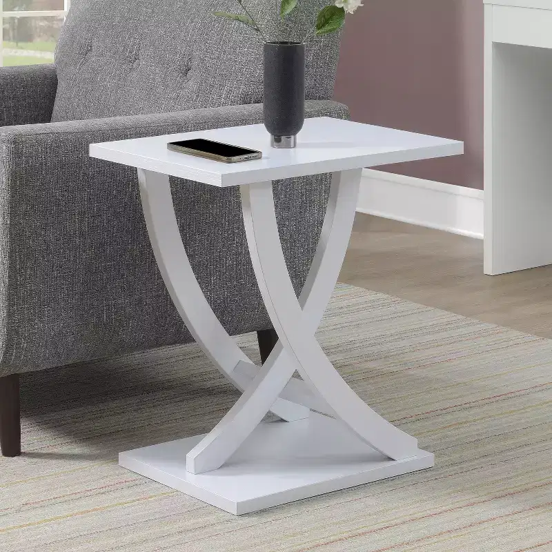 HomeStock Belmont Criss-Cross Chairside End Table with Woodgrain Finish, Contemporary Side Table with Open Storage for Living Room Decor