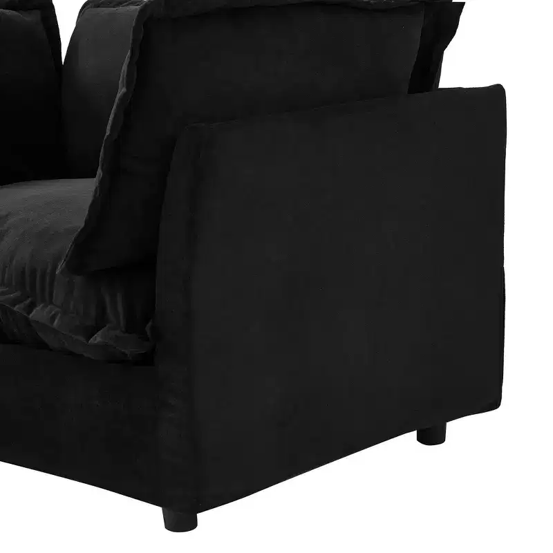 Chenille Armchair with Movable Ottoman, Wide Seat & Curved Armrests
