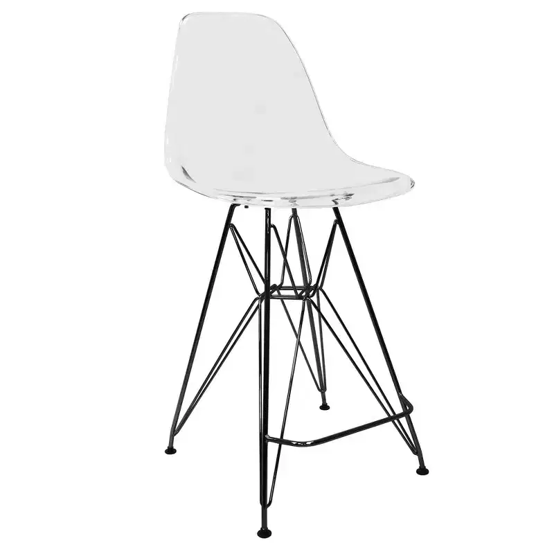 LeisureMod Cresco Mid Century Modern Acrylic Counter Height Barstool with Black Steel Base, Perfect for Kitchen, Dining Room, Bar, or Lounge Seating