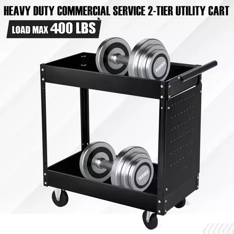2-Tier Tool Cart, 400 LBS Capacity Rolling Tool Cart On Wheels, Heavy Duty Utility Cart with Pegboard, Mechanic Tool Storage Cart