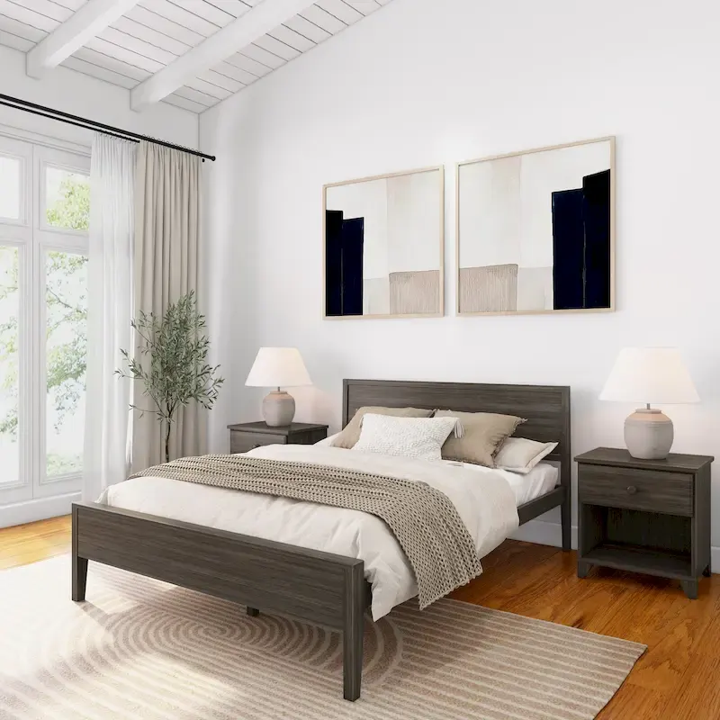 Queen-Size Bed with Panel Headboard