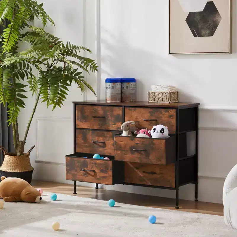 Kid Room, Closet, Entryway, and Nursery Storage Solution: Tall Dresser Fabric Storage Tower with Wooden Top