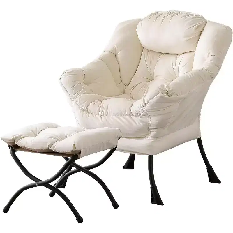Accent Leisure Armchair with Ottoman, Side Pocket & Armrests – Dark Grey