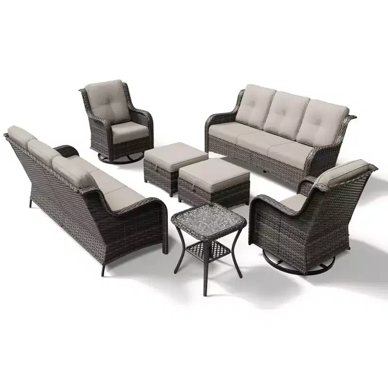 UPTIOT Premium Dual Outdoor Sofa Set with Swivel Chairs and Convertible Ottomans