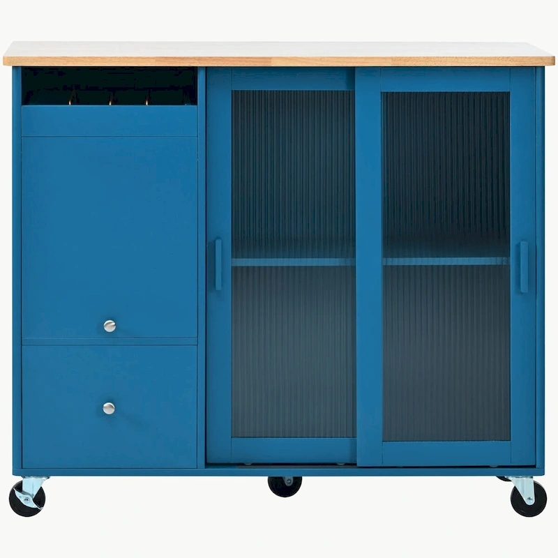 Kitchen Island with Drop Leaf, LED Light Kitchen Cart on Wheels