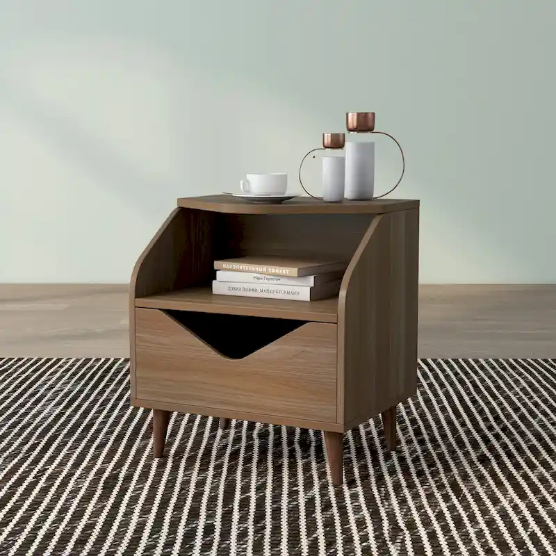DH BASIC Mid-century Modern 20-inch 1-Shelf and 1-Drawer End Table by Denhour