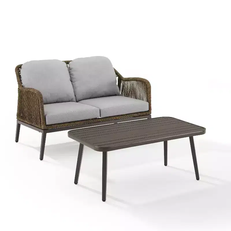 Haven 2pc Outdoor Wicker Conversation Set - Light Gray - Crosley: Includes Loveseat & Coffee Table, Removable Cushions