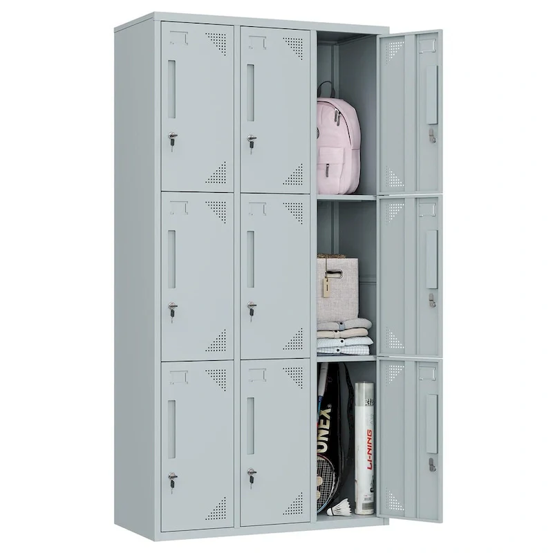 3-Tier 3-Wide Steel Storage Locker with 9 Compartments