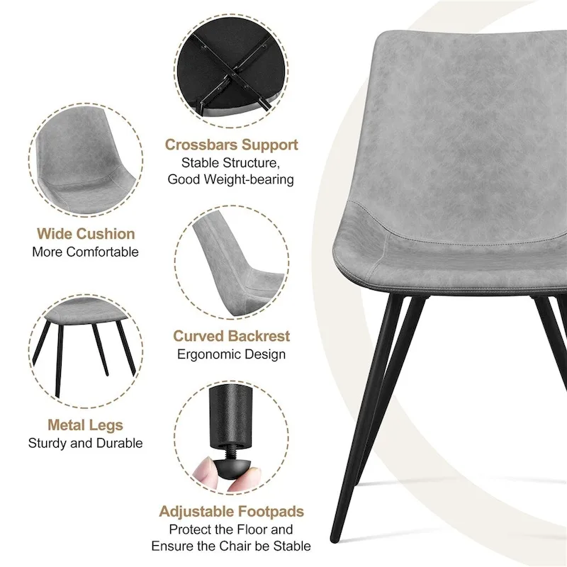 Yaheetech 2PCS Faux Leather Dining Chairs With Metal Legs - N/A