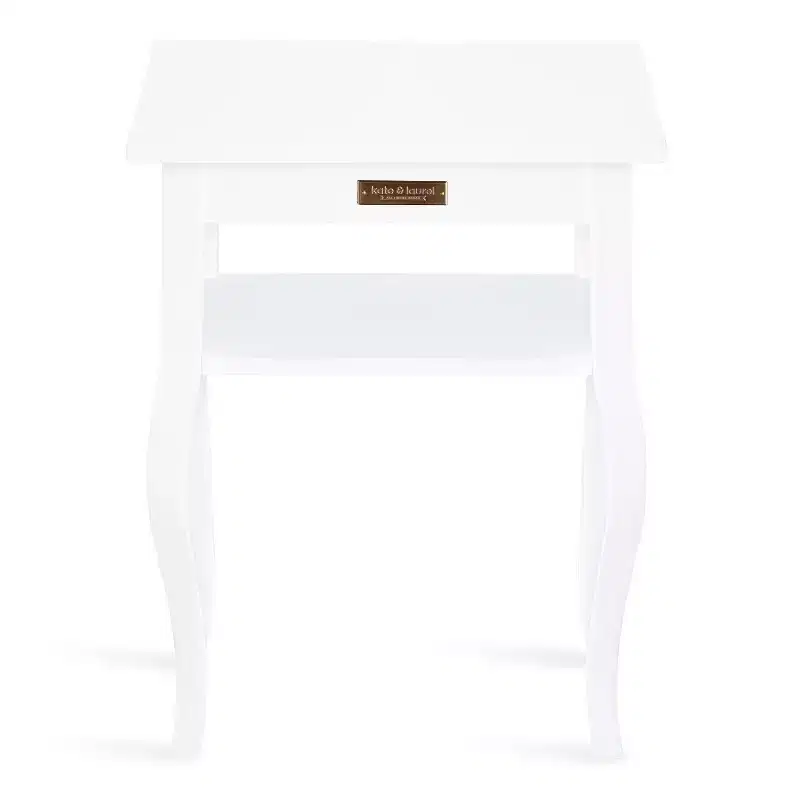 Glam Rectangle Side Table with Cultured Marble Top & Wood Base, 18x12x24, White