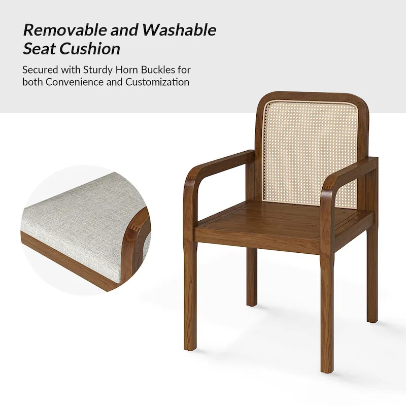 Modern Rattan Back Dining Chair with Removable Cushion | Boho Style | Set Available