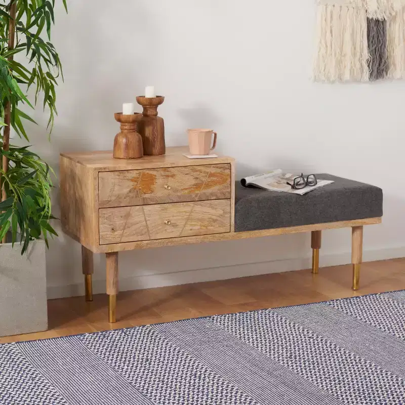 2 Drawer Cushion Seated Bench - Off-White
