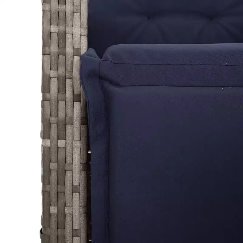 vidaXL Reclining Patio Chairs with Footrest - Set of 2, Adjustable Poly Rattan Loungers, Weather-Resistant & UV-Protected, Easy Clean, Navy Cushions
