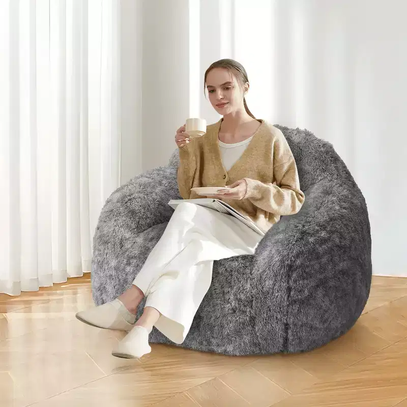 COZONY Adult Faux Fur Bean Bag Chair - Soft Fluffy with Armrest, High-Density Foam Lazy Sofa for Reading, Living Room Floor Couch