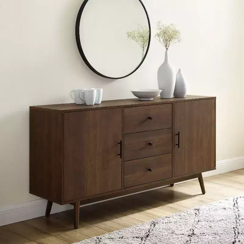 Lucas Sideboard Brown - Crosley: Rustic Mid-Century Modern Buffet with Adjustable Shelves, Drawers, Hardwood Frame