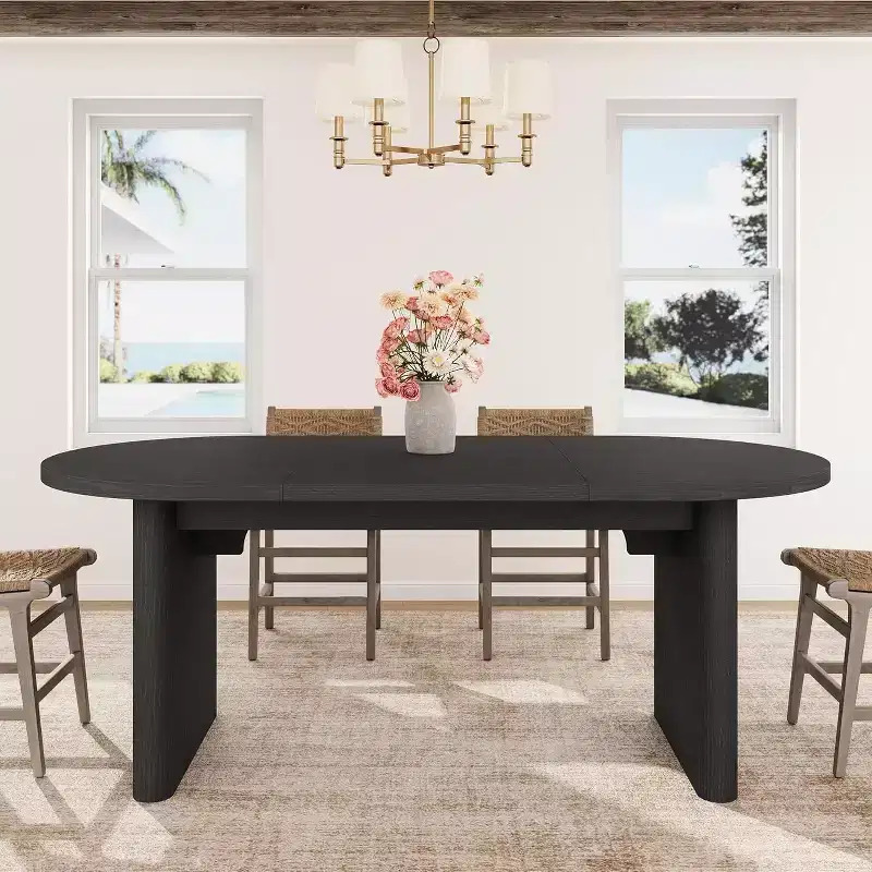 71'' Oval Dining Table for 4-8, Versatile Farmhouse Kitchen & Dining Table, Greating Table for Living Room, Office, Apartment, Black
