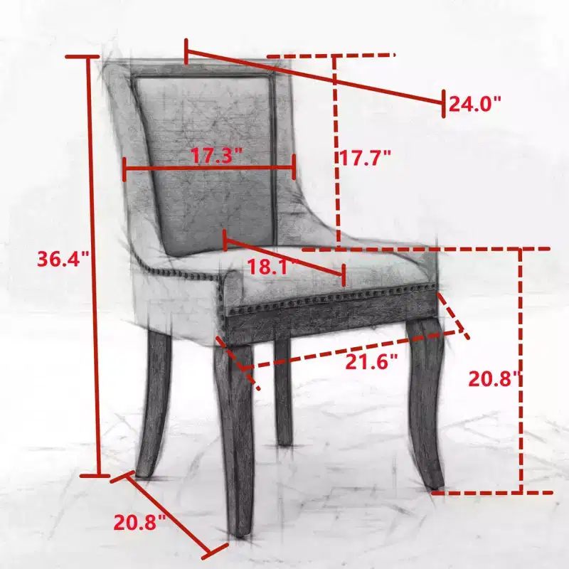 Okak Retro Dining Chairs Set of 2, Comfy Fabric Chairs with Thick Cushions, Kitchen Side Chairs with Solid Wood Legs Bronze Nail Head