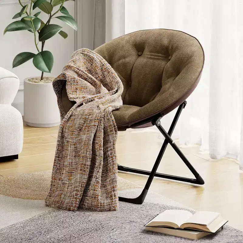 Faux Fur Saucer Chair Foldable Lounge Chair for Bedroom