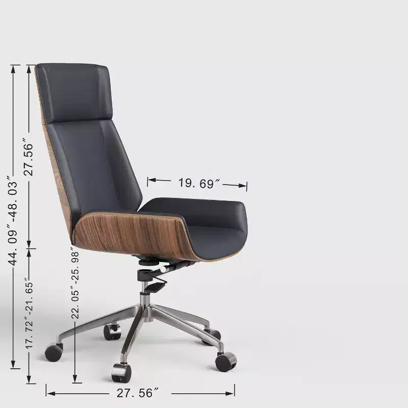 Tree City- High Back Executive Office Chair with Walnut Bent Wood Back and Faux Leather Seat  Swivel & Rolling Base