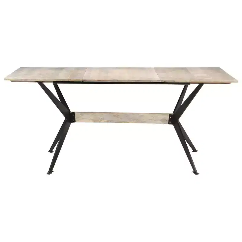 XL Dining Table Natural Wood Solid Mango Wood, Powder-Coated Steel - White